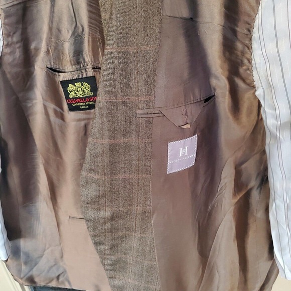 Hickey Freeman Men's Custom Surgical Cuffs Brown Plaid Wool 2 Button Blazer 51 R - Picture 6 of 7